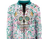 Santa Muerte Bomber Jacket women men halloween costume adult mexican art psychedelic zip psy unisex blouse frida best scull vintage clothing