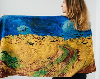 Van Gogh Wheat Field Scarf: Luxury Art Shawl with Tassels