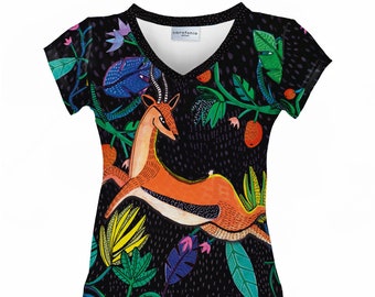 Designer T-shirt women Gazelle vintage clothing black hipster luxury brand tshirt tee country  plus size animals flowers creative artistic