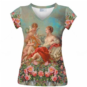 T-shirt Art rococo à col en V : allégorie de la musique