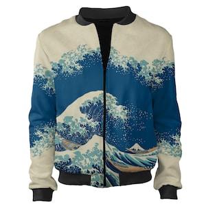 Great Wave Off Kanagawa Bomber Jacket – Iconic Japanese Art, Trendy Street Fashion, Stylish Unisex Outerwear, Unique Gift for Art Lovers