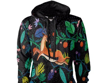 Artistic Hoodie women men vintage Gazelle design flower rave festival comfortable stylish wear trendy fashionable rare beautiful rare unique