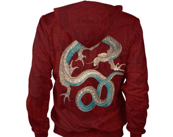 Japanese Art Dragon Hoodie women men red vintage psychedelic painting designer artistic streetwear unisex loose sukajan creative adult hoody