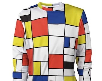 Mondrian Sweatshirt - Geometric Red, Blue & Yellow Pullover - Wearable Art