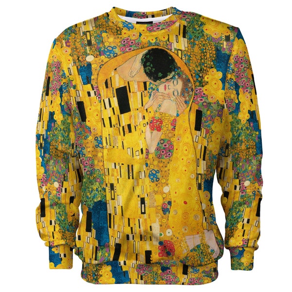 Klimt The Kiss Sweatshirt femmes hommes wearable art vintage vêtements unisexe artistique luxe à capuche moutarde designer jaune pull crewneck