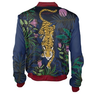 Tiger Designer Bomber Jacket women vintage clothing flowers black unique animal african festival zip rave hipster luxury extra rare trendy image 2