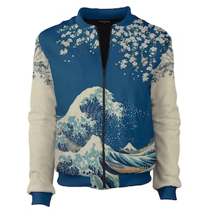 Great Wave off Kanagawa Bomber Jacket – Hokusai Art,  Cherry Blossom – Japanese Aesthetic, Ukiyo-e Clothing