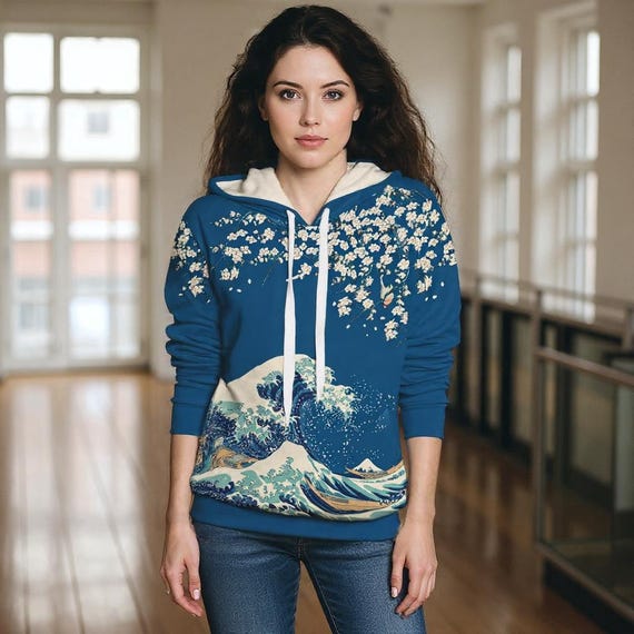 うきわ OCEAN WAVE HOODIE_Navy color うきわ OCEAN WAVE HOODIE_Navy color Great Wave off Kanagawa