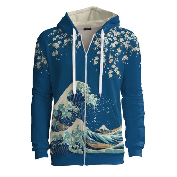 Great Wave Off Kanagawa Zip Up Hoodie Vintage Clothing Unique Designer Hooded Sweatshirt Creative Artistic Jumper Costume Rare Luxury Surf