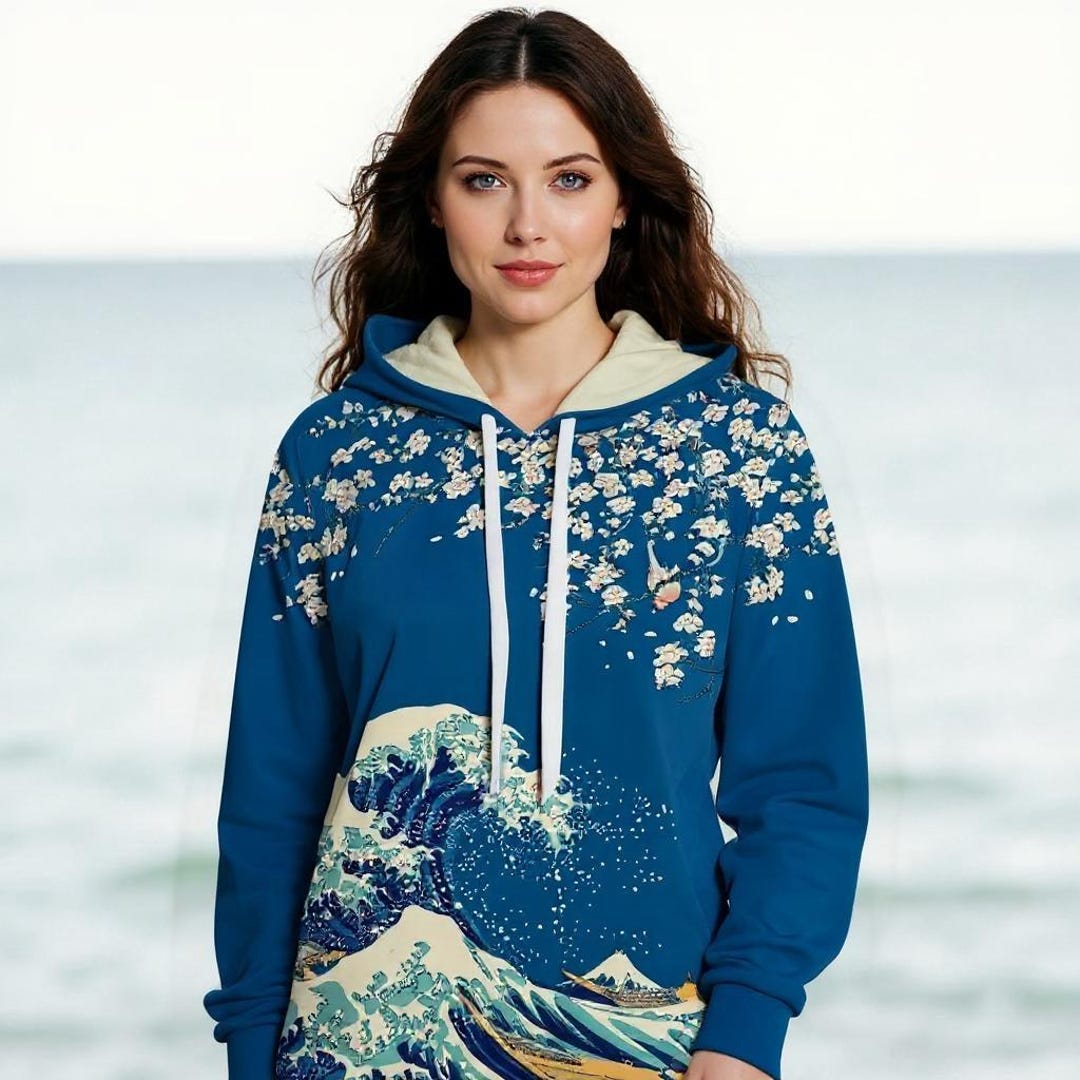 うきわ OCEAN WAVE HOODIE_Navy color うきわ OCEAN WAVE HOODIE_Navy color Great Wave off Kanagawa