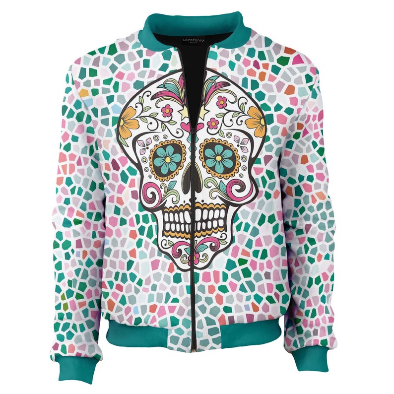 Santa Muerte Bomber Jacket women men halloween costume adult mexican art psychedelic zip psy unisex blouse frida best scull vintage clothing