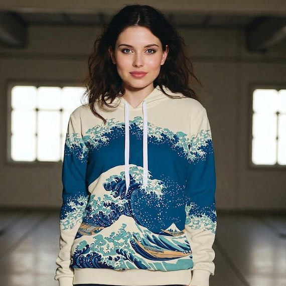 Great Wave off Kanagawa Hoodie, Japanese Vintage Style, Hokusai
