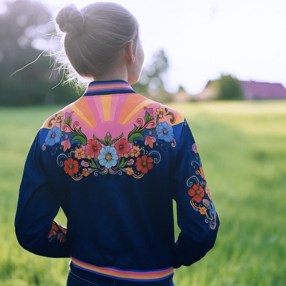 Retro Floral Rising Sun Bomber Jacket - 60s 70s Style - Etsy