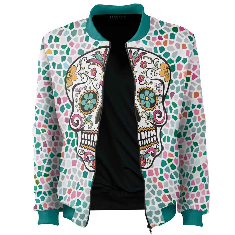 Santa Muerte Bomber Jacket women men halloween costume adult mexican art psychedelic zip psy unisex blouse frida best scull vintage clothing