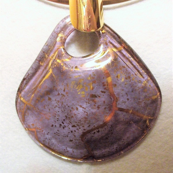 Pendentif Murano violet et feuilles d'or