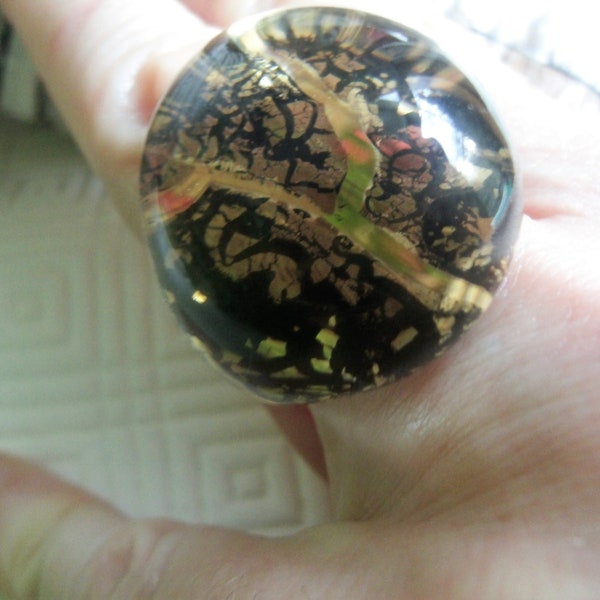 Bague boule verre de Murano Noir feuille d' Or