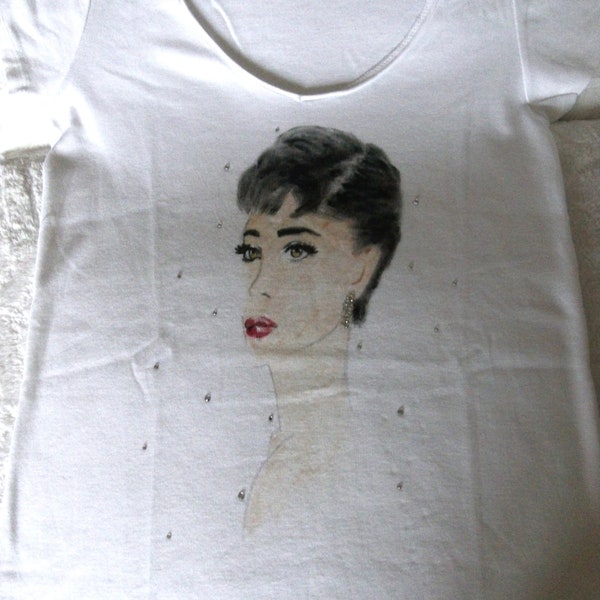 Hand-painted Audrey t-shirt, organic cotton t-shirt for women