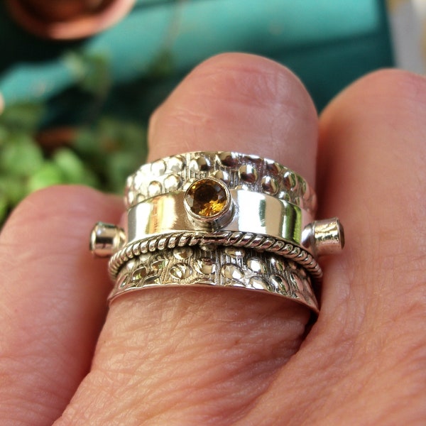 Bague de méditation anti stress Citrine sur Argent pour femme