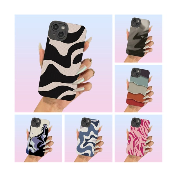 Modern Abstract iPhone Case, Zebra Print iPhone Cover Case, Wavy Case For iPhone 7 8 Plus X XS XR Max 11 12 13 14 15 Pro Max