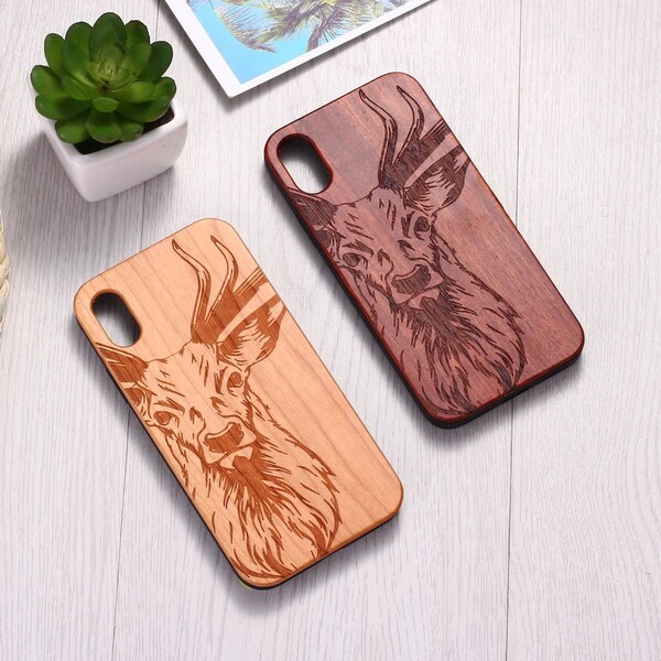 Real Wood Wooden Elk Deer Carved Cover Case For iPhone 5 5S SE 6 6S 7 8 Plus X XS XR Max 11 12 13 14 Pro Max