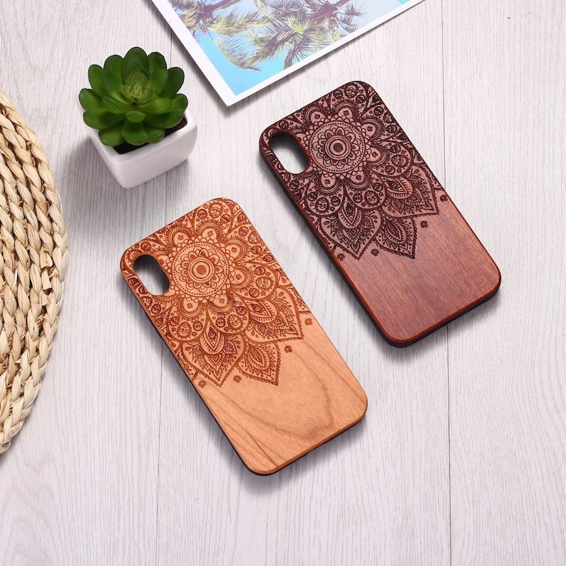 Real Wood Wooden Floral Mandala Boho Hindu Carved Cover Case For iPhone 5 5S SE 6 6S 7 8 Plus X XS XR Max 11 12 13 14 Pro Max 