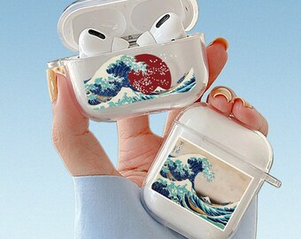 Kanagawa Wave Airpods Case, Japanese Airpods Case, Silicone Airpods Case, Soft Airpods Case, Cute Airpods Case