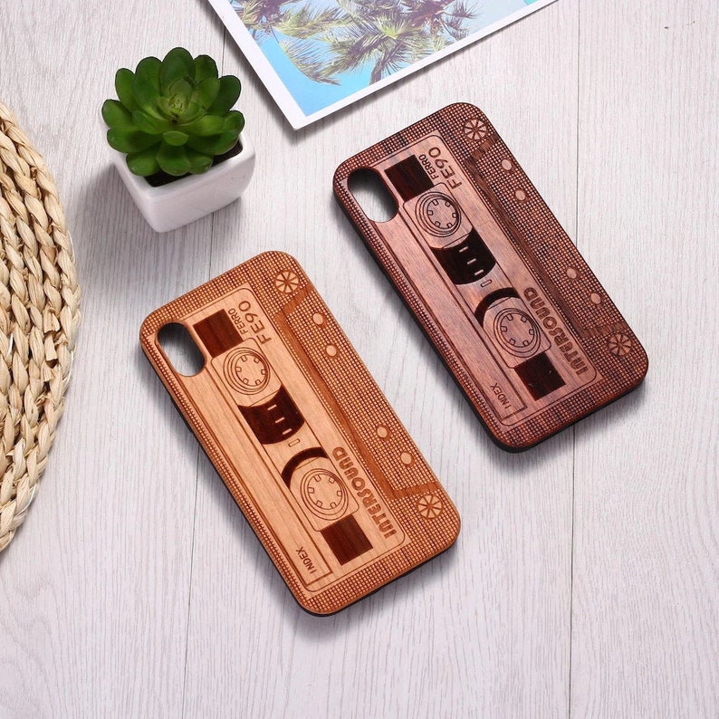 Real Wood Wooden Retro Vintage Cassette Music Tape Carved Cover Case For iPhone 5 5S SE 6 6S 7 8 Plus X XS XR Max 11 12 13 14 Pro Max 