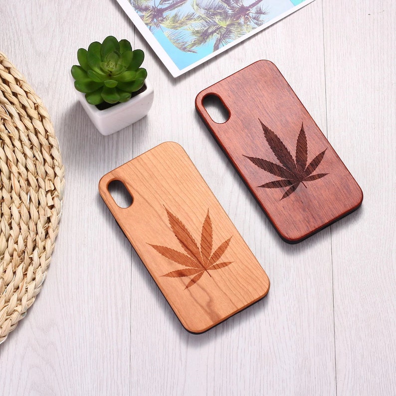 Real Wood Wooden Cannabis Leaf Weed Hemp Carved Cover Case For iPhone 5 5S SE 6 6S 7 8 Plus X XS XR Max 11 12 13 14 Pro Max 