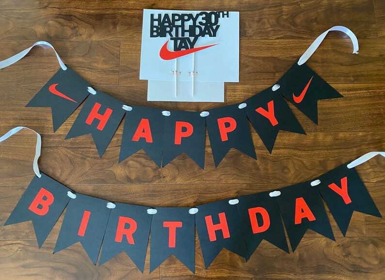 Nike Happy Birthday Banner Swoosh Collection Etsy