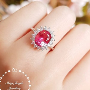 Raro anello di fidanzamento con alone di zaffiro Padparadscha coltivato in laboratorio, ovale 8*10, anello con pietra portafortuna di settembre e zaffiro rosa arancio tramonto