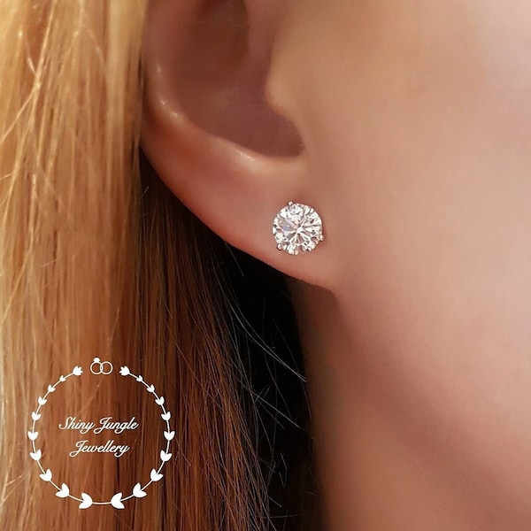 Diamantörhängen, 0,5, 1 & 2 karat konstgjorda diamantsimuleringsörhängen, 14k vitguldpläterat silver med 3 stift, födelsedagspresent med ask