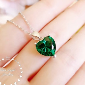 Colar de esmeralda em formato de coração, pingente de esmeralda de 10 x 10 mm com corte em coração, colar de esmeralda verde Muzo, pingente de coração verde, presente de pedra de nascimento de maio