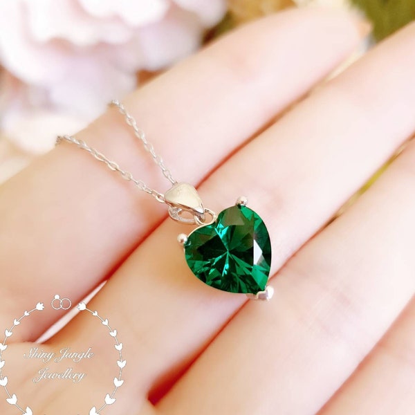 Collier émeraude en forme de coeur, pendentif émeraude taille 10*10 mm, collier émeraude verte Muzo, pendentif coeur vert, cadeau de naissance de mai