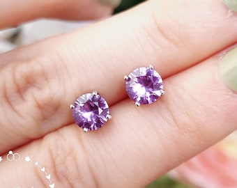 Simple Alexandrite Stud Earrings, 1 Carat 6 mm Round Cut Alexandrite Earrings, June Birthstone Earrings, Colour Changing Gemstone Earrings
