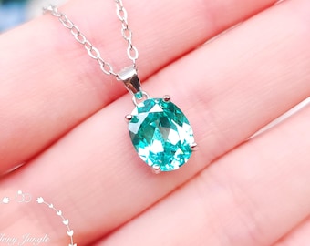 Oval Paraiba Tourmaline Pendant, 3ct Bright Teal Green Tourmaline Solitaire Necklace, Turquoise Blue Gem Pendant, October Birthstone Gift