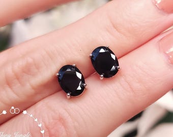 2 carats Oval Cut Black Spinel Stud Earrings, 6*8mm Simple Opaque Black Stud Earrings, Imitation Black Diamond Earrings, Minimalist Earrings