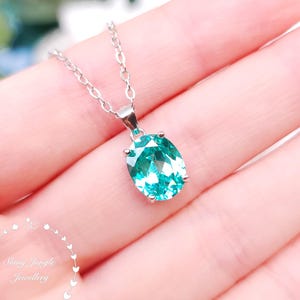 Oval Paraiba Tourmaline Pendant, 3ct Bright Teal Green Tourmaline Solitaire Necklace, Turquoise Blue Gem Pendant, October Birthstone Gift