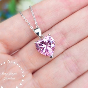 Heart shaped Pink Diamond necklace, Heart cut 10*10 mm Fancy Pink Diamond Simulant Pendant, Solitaire Pink Heart Pendant, April Birthstone