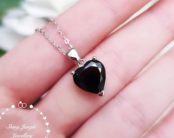 Black Heart Necklace, Heart Cut Black Spinel Pendant, 3 Carats Heart Shaped 10*10 mm Black Spinel, Gothic Necklace, August Birthstone Gift