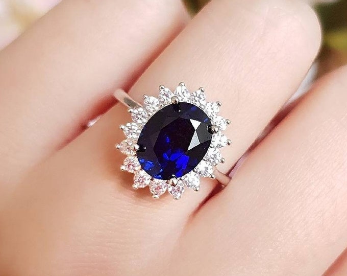 Featured listing image: Princess Diana Sapphire Engagement Ring, 3 Carats Genuine Lab Grown Royal Blue Sapphire , September Birthstone Gift