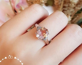 Morganite engagement ring, Oval Morganite ring, Pink Morganite ring, vintage design, white gold plated sterling silver, pink stone ring