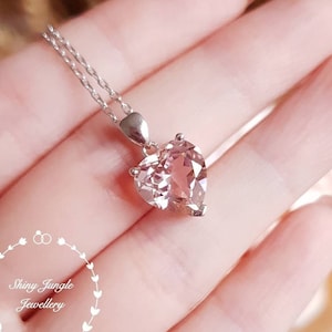 Heart shaped Morganite necklace, Heart cut 10*10 mm Morganite pendant, Blush Pink Morganite, sterling silver solitaire pink stone pendant