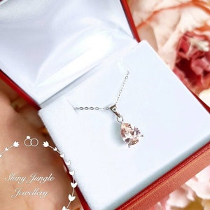 Teardrop Morganite necklace, 2 carats 7*9 mm Pear Cut Morganite Pendant, Blush Pink Morganite Solitaire Necklace, Morganite Bridal Necklace