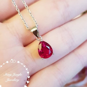 Pear shaped genuine lab grown Ruby necklace, July birthstone pendant gift, pear cut lab Ruby pendant, teardrop Ruby pendant, bridal pendant