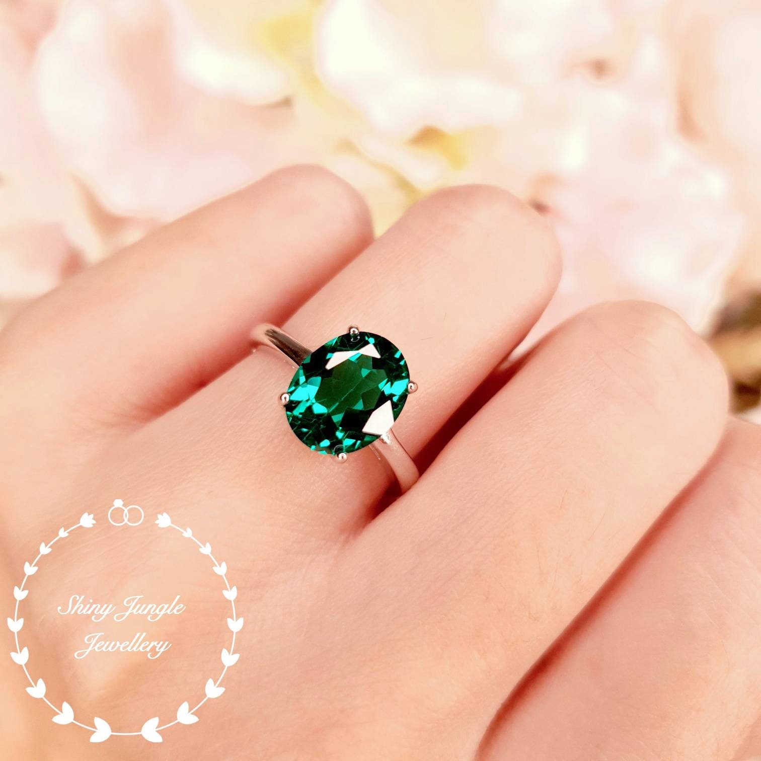 Emerald Engagement ring, 3 Carats Oval Cut Muzo Green Lab simulated