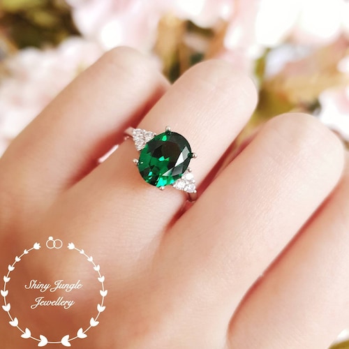 LUNA Green Emerald Ring Sterling Silver Engagement Ring May Etsy