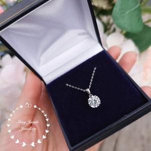 Diamond Necklace, 4 Prong Set 2 Carats Diamond Solitaire Necklace, 8 mm Round Brilliant Cut Diamond Simulant Pendant, April Birthstone Gift