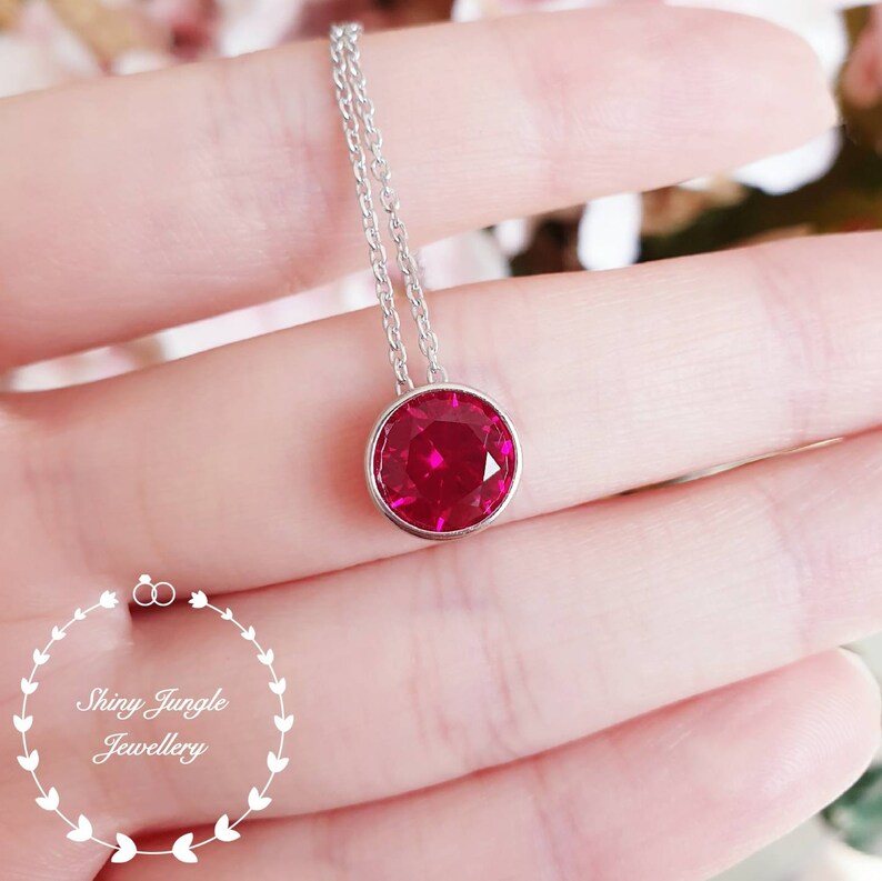 Round Ruby Necklace 2 Carats Lab Pendant With Chain - Pink Ruby Pendant White Gold Round Ruby Necklace 2 Carats Lab Pendant With Chain - Pink Ruby Pendant White Gold