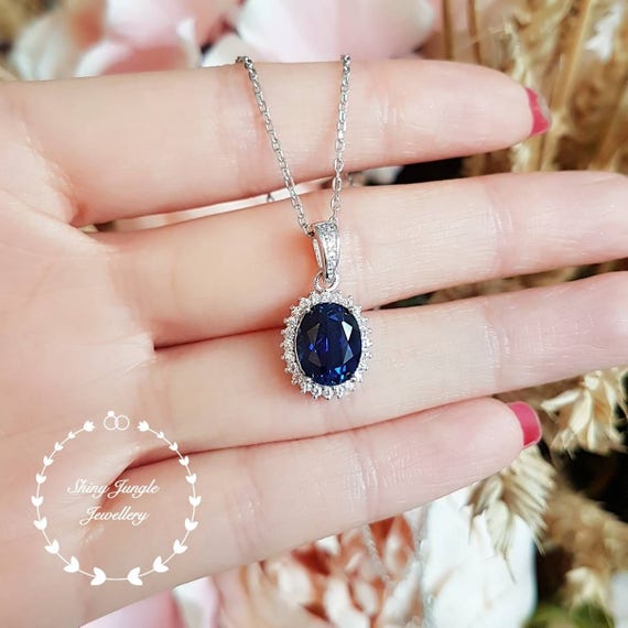 Royal Blue Sapphire & Diamond Necklace