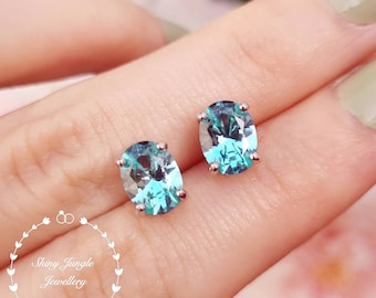 Oval Cut 6*8 mm Paraiba Tourmaline Stud Earrings, Light Teal Green Tourmaline Earrings, Teal Bridal Earrings, Simple Tourmaline Earrings